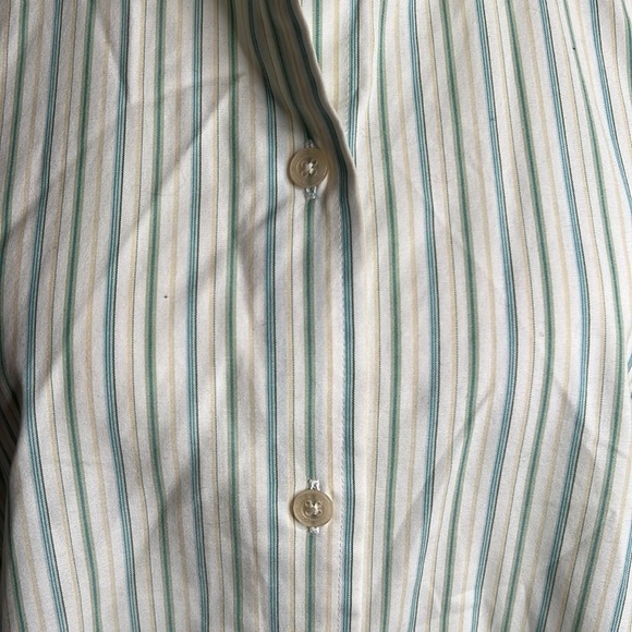 EDDIE BAUER STRETCH WRINKLE RESISTANT XL GREEN YELLOW STRIPED BUTTON FRONT SHIRT - Picture 3 of 8